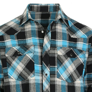 Chemise en flanelle vintage à carreaux bleu noir et blanc pour homme avec fermeture à bouton pression et chemise en flanelle avec doublure amovible - Product Image 4