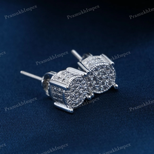 Hip hop Round Micro Pave Moissanite Stud <b>Earrings</b> Sterling Silver with Solid Gold Plated <b>Screw</b> Back <b>Earrings</b> For Mens And Womens - Product Image 5