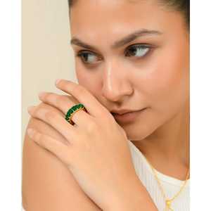 Fine Natural Stone Eternity <b>Ring</b> with Emerald Zirconia Sterling <b>Silver</b> Luxury <b>Ring</b> for <b>Men</b> & Women - Product Image 1