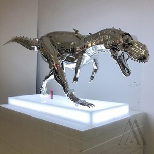 Arte de <span class=keywords><strong>dinosaurio</strong></span> robótico personalizado estatua decorativa creativa Centro de exposición Interior 1,8 M fibra de vidrio cromo T Rex escultura - Product Image 3
