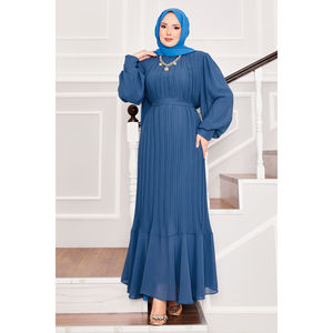 Robe de soirée en satin indigo avec manches en organza, brodée, coupe trapèze, fourreau, taille empire, longueur ras du sol, simple, pour mariages et banquets, taille XL - Product Image 5
