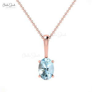 Latest Design Women Jewelry Gemstone Pendants in 14k Solid <b>Gold</b> Natural Aquamarine Solitaire Pendant Necklace <b>Top</b> Manufacturing - Product Image 2