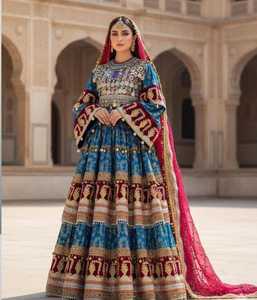 Premium Quality Long Sleeves Maxi Traditional Afghani Women's Kuchi Dress <b>Appliques</b> Pleat Unique Vintage Design for Wedding - Product Image 6
