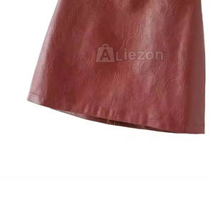 Fashion Women <b>Leather</b> <b>Skirt</b> With Front Slit Soft <b>Pu</b> Women <b>Leather</b> <b>Skirt</b> For Daily Wear In Stock - Product Image 5