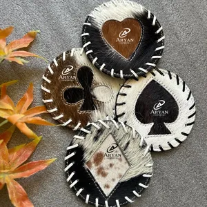 Real Handmade Hair On Hide Fur Leather Tea Coaster Coffee Tea Cup Mat Tableware Home Accessories Drink And Barware Fur Coasters