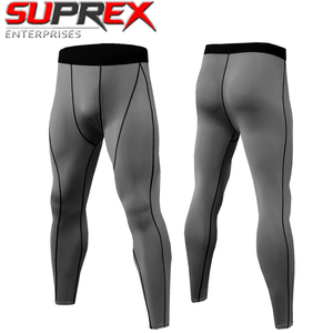 Leggings de compression pour homme à taille élastique, en Spandex/Nylon, longueur intégrale, séchage rapide, extensibles, pour la gym, le fitness, la course et l'entraînement sportif - Product Image 4