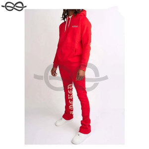 OEM Survêtement en coton pour hommes Sweat à capuche patchwork et jogging évasé empilés Ensemble de survêtements deux pièces Jogger pour hommes Vêtements décontractés - Product Image 3