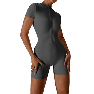 ชุดจั๊มสูทแบบมีซิปสำหรับเล่นกีฬาสำหรับผู้หญิงจั๊มสูทมีจีบชุดออกกำลังกายแบบชิ้นเดียวระบายอากาศได้สำหรับใส่ในยิม - Product Image 2