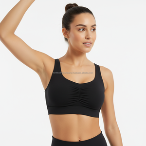 Women's Lightweight Breathable Sports <b>Bra</b> Nylon Spandex Four-Way <b>Stretch</b> Crisscross Straps Medium Support U-NECK Gym Workout - Product Image 6