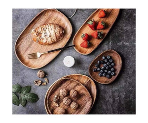 100% assiette en bois vaisselle plateau en bois ensemble personnalisé rond/carré assiette en bois d'acacia au prix de gros - Product Image 5