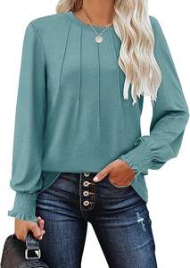 Women's Custom Wholesale Long Sleeve <b>Jumpers</b> Crew Neck Sweatshirt Pleated <b>Tunic</b> Tops Casual Fall Winter Fashion Shirts - Product Image 5