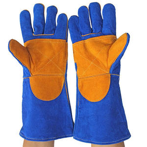Gants de soudage de haute qualité, très demandés, en cuir de vachette bleu, avec protection renforcée pour la paume et le pouce, résistants à la chaleur. - Product Image 1