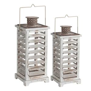 Linterna de madera Juego de alta calidad de dos portavelas de lujo de diseñador hecho a mano Linterna de madera de diseñador de mesa con estilo clásico - Product Image 1