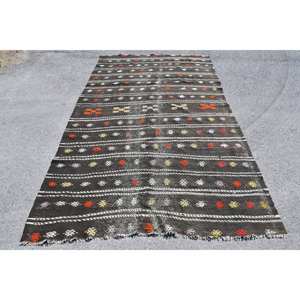 Tapis turc marron vintage de 5.5x9.8 pieds, style tabriz classique, rectangle, patchwork, jonc de mer en laine, pour la vie à la maison - Product Image 1