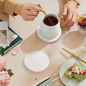 White <b>Ceramic</b> Classic <b>Coasters</b> Set of 6 with Bling Particles Eco-Friendly Durable Drink Mats - Product Image 2