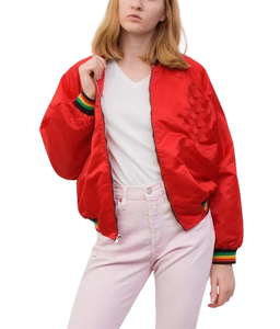 Nueva y elegante chaqueta Varsity de satén para mujer, cuello vuelto recortado con decoración bordada para genuino - Product Image 1