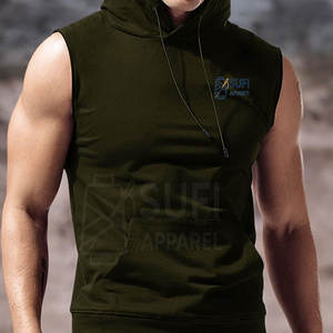 Custom Design Solid Autumn <b>Men's</b> <b>Sleeveless</b> Pullover <b>Hoodie</b>-Cotton Blend Quick Dry Breathable Lightweight High Quality Custom - Product Image 2