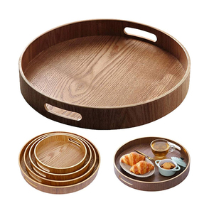 Vaisselle en bois pour la maison Accessoires de cuisine et de restaurant Plateau de service alimentaire vintage de forme ronde - Product Image 1