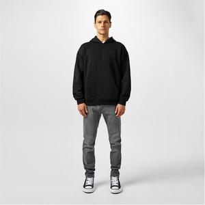 Sudadera con capucha de lana cálida para clima frío Sudadera con capucha informal unisex con bolsillos delanteros para hombres Sudadera con capucha de peso pesado de color negro sin cremallera - Product Image 6