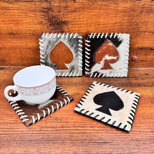 High Quality Handcrafted Cowhide Leather Coaster Set <b>for</b> Home Decor Western Genuine Leather <b>Hair</b> on Hide Coasters New Home Gifts - Product Image 3