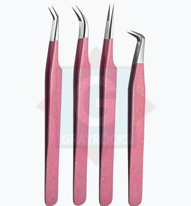 Pince à épiler à prise en fibre d'acier inoxydable avec logo personnalisé en acier inoxydable pince à épiler à 90 degrés pour extension de cils - Product Image 1