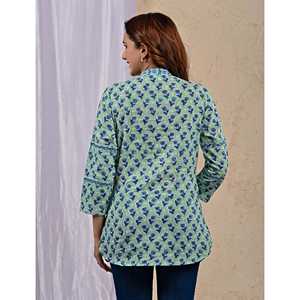 Blusa de Popelina Azul Marino con Estampado Butti y Botones Frontales, Diseño Floral - Product Image 5