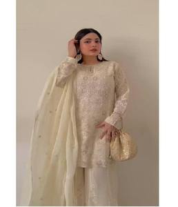 Modern Women Heavy Faux Georgette Kurti Plazzo Dupatta Set with Stylish Traditional Designer Ethnic Touch for Weddings Parties - Product Image 4