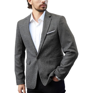 Blazer de bureau à manches longues et à revers cranté en coton respirant décontracté pour hommes d'affaires - Product Image 1
