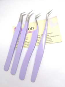 Fabricación de pinzas para pestañas Acero sostenible Personalizar Color púrpura Recubierto 45 grados Volumen curvo Pinzas de extensión injertadas - Product Image 4