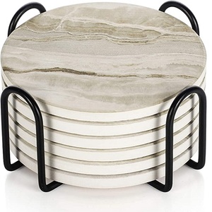 Posavasos decorativo para cocina, juego de posavasos de mármol con forma redonda, para té, café, taza, mesa, 4 unidades - Product Image 6