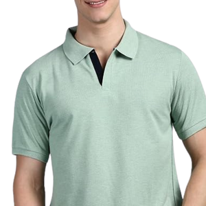 Polo pour homme vert menthe avec col contrasté, en coton doux, manches courtes, décontracté, élégant, confortable, respirant, pour un usage quotidien - Product Image 4