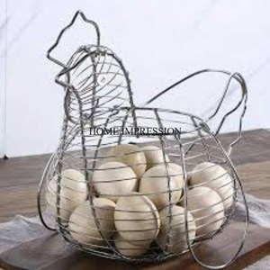 Newly Arrival Attractive Look Silver Color Finishing Shiny Polished Heavy Duty Metal <b>Wire</b> Hen Designer Egg <b>Storage</b> Organization - Product Image 1