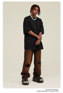 Peso Pesado 100% algodón lavado ácido vintage camiseta desgastada logotipo personalizado calle de gran tamaño hombres hip hop camiseta DDP envío - Product Image 3