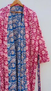 Hecho a mano indio acolchado bloque estampado Reversible Kantha Robe estilo Kimono japonés chaqueta de invierno multicolor cinturón de corbata Casual - Product Image 4