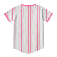 Maillot de baseball court personnalisable et respirant gris à fines rayures pour femme, idéal pour les sororités grecques, les universités et les confraternies, rose pour adultes