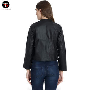Chaqueta de cuero personalizada para mujer, chaqueta de cuero para transpirable Mujer, chaqueta sólida de manga larga al por menor para mujer, diseño OEM con logotipo de cuero - Product Image 5