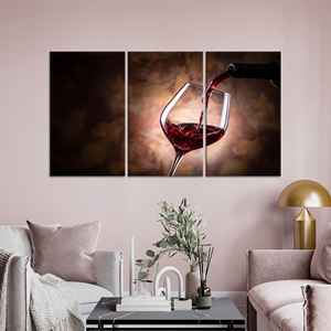 Arte en lienzo de copa de vino tinto: impresión moderna para decoración de pared de cocina, juego de 3 lienzos - Product Image 1