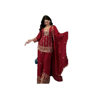 Colección de Trajes Salwar Tradicionales para Mujer, de Primera Calidad, con Bordado en Ambos Lados, Tela Georgette Sintética Pesada. A un Precio Más Bajo - Product Image 1