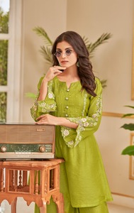 Pantalon Kurti en coton vert élégant personnalisé cordon ethnique indien imprimé femmes décontracté en gros vêtements de vacances de bureau - Product Image 5