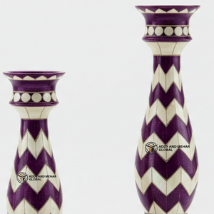 Indian Supplier Offers Luxury Shell/MOP Inlay <b>Taper</b> <b>Candle</b> Holders - Purple & White Chevron Geometric Pattern for wholesale - Product Image 5