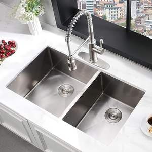 Fregadero de doble cuenco de acero inoxidable 304 hecho a mano TRIHO resistente a los arañazos con sistema de drenaje fácil para cocinas domésticas - Product Image 4