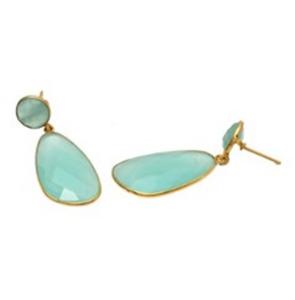 New Arrival Aqua Chalcedony Gemstone 925 Sterling Silver Pear and Round Shape Earrings - Product Image 1