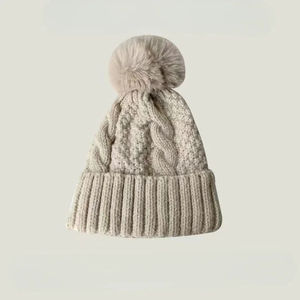 Gorro de Invierno Tejido con Pompón de Piel Sintética, Gorro Grueso de Felpa, Gorro de Lana para Mujer, Gorro de Terciopelo para Mujer - Product Image 1