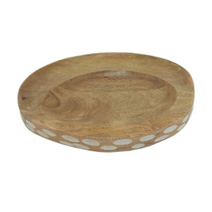 Assiette de service de couleur naturelle Assiette ronde en bois avec peinture blanche Style moderne Plats et assiettes pour cuisine et table - Product Image 1