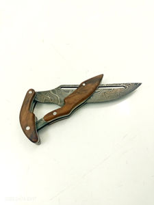 Couteau pliant de qualité industrielle KBS GOODS, acier Damas, manche en bois, lame droite, dos droit, 12 pouces, portable, pour le camping en plein air - Product Image 4