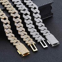 D YASH Collier de luxe unisexe en or plaqué rhodium, chaîne cubaine à quatre rangs de 15 mm, sertie de diamants de laboratoire taille brillant