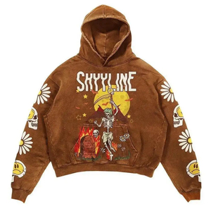 Haute qualité hommes coton lourd surdimensionné solide Vintage pierre lavé à l'acide respirant sweat à capuche graphique broderie Logo personnalisé - Product Image 3