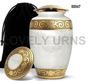 Urna Funeraria Blanca Hecha a Mano para Cenizas Humanas Adultas, Urna Funeraria Grande y Elegante con Tapa Segura, Bolsa de Terciopelo, Recuerdo Digno - Product Image 1