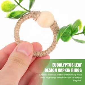 Porte-serviette rond en jute avec feuille verte pour décor de table rustique événements de mariage fêtes hôtel salle à manger accent naturel - Product Image 4