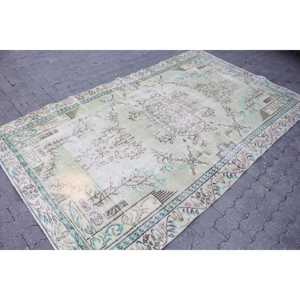 Tapis turc 5,1 x 8,9 pieds, grand tapis vintage, tapis persan vert bleu - Product Image 3